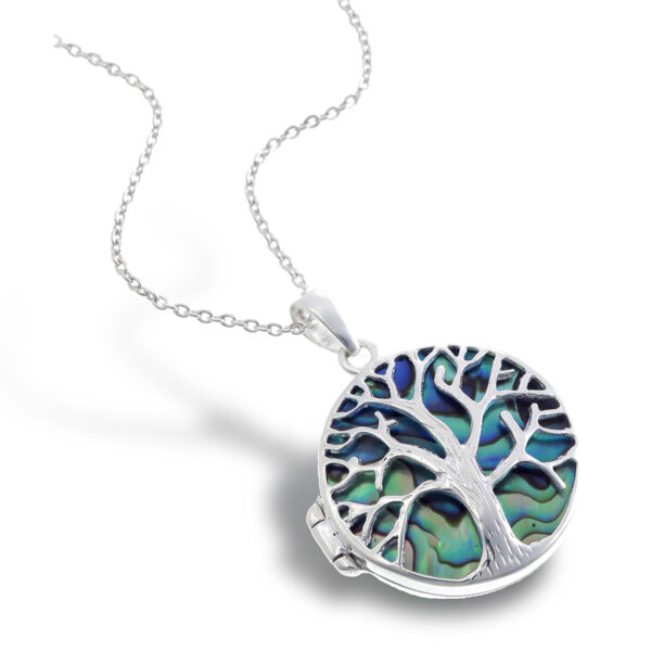 Tree of Life Locket with Abalone shell Mother of Pearl or Black Onyx.