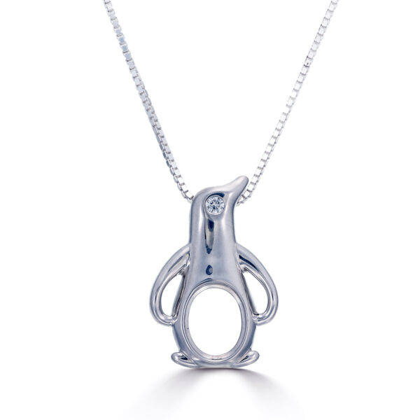 Sterling Silver Penguin Pendant CZ Setting