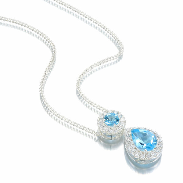 Blue Topaz Double Pear & Round Pendant