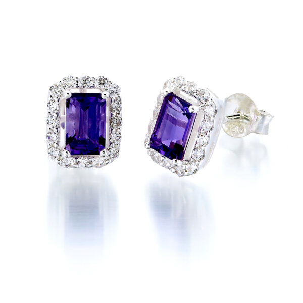 Amethyst Emerald Cut Studs