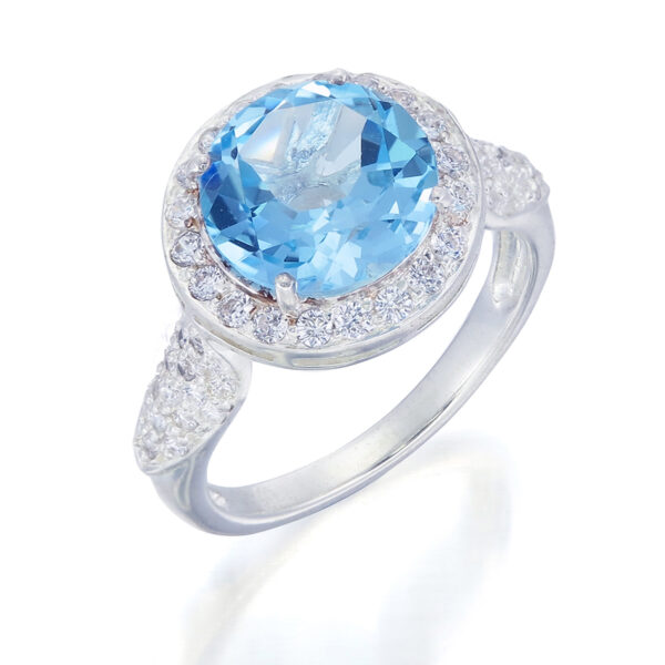 Blue Topaz Ring with CZ