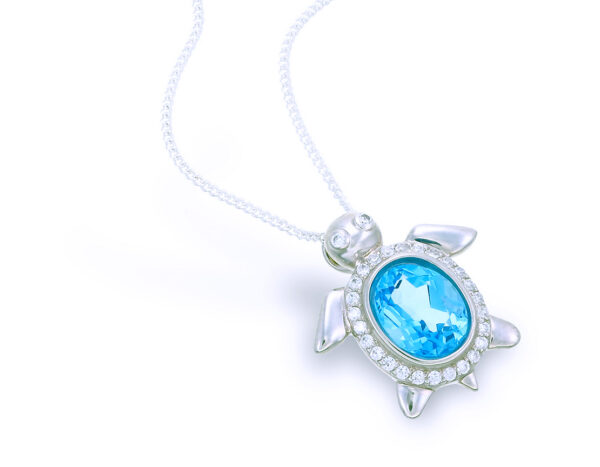 Swiss Blue Topaz Turtle Pendant