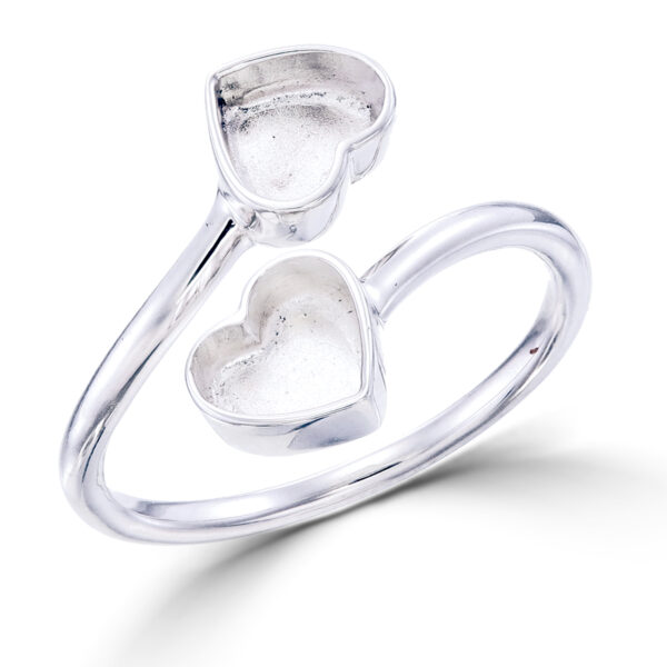 Adjustable double heart ring setting