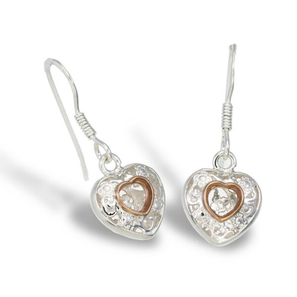 925 and 14K Heart Filigree Earrings