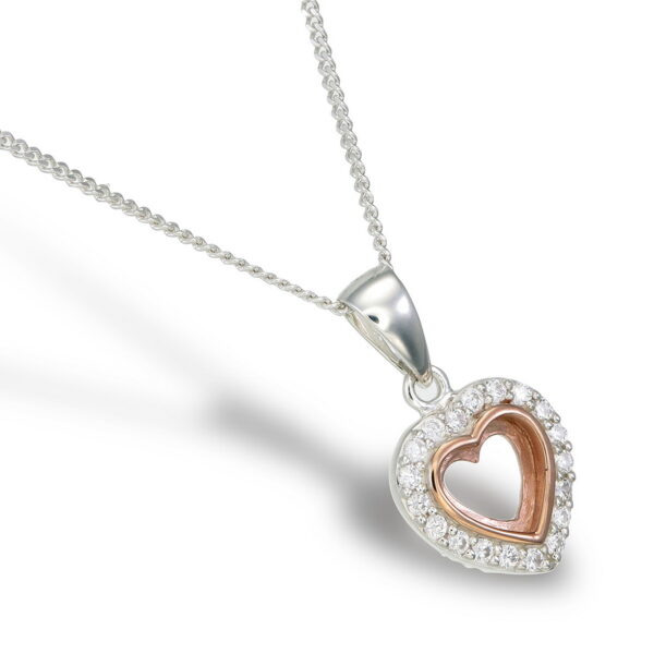 925 and 14K Heart CZ Pendant