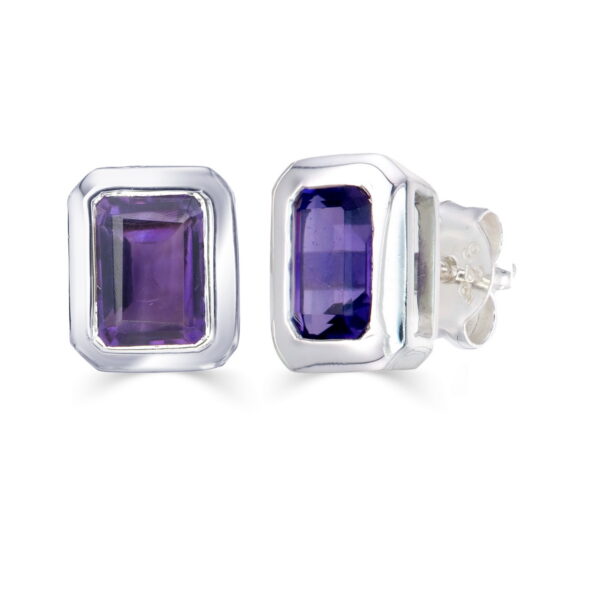 Amethyst Emerald Cut Studs