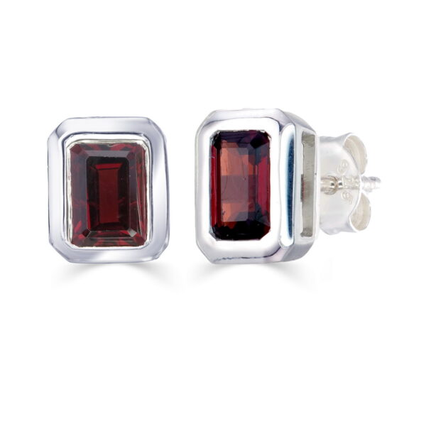 Garnet Emerald Cut Studs