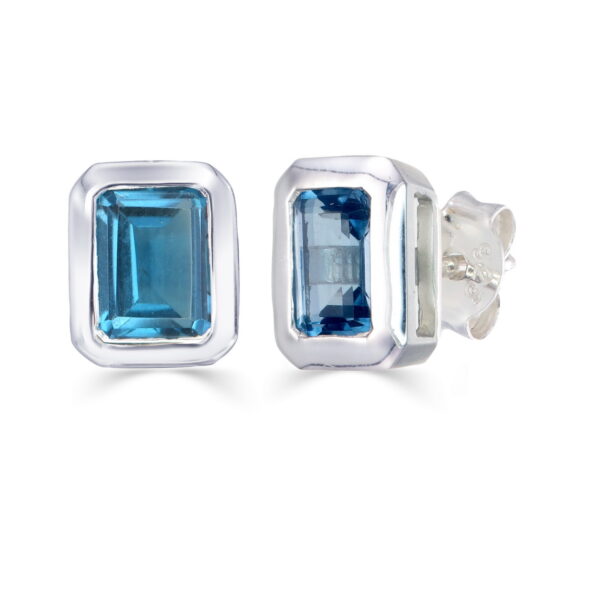 London Blue Topaz Emerald Cut Studs