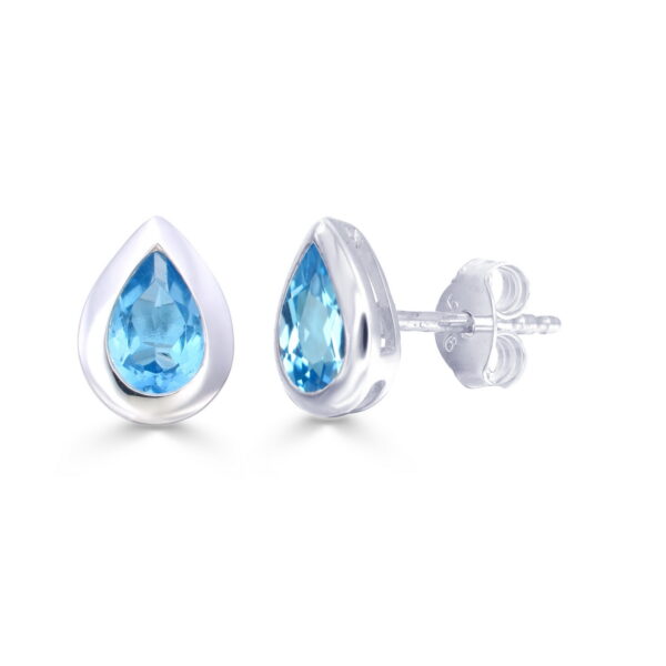 Swiss Blue Topaz Pear Studs